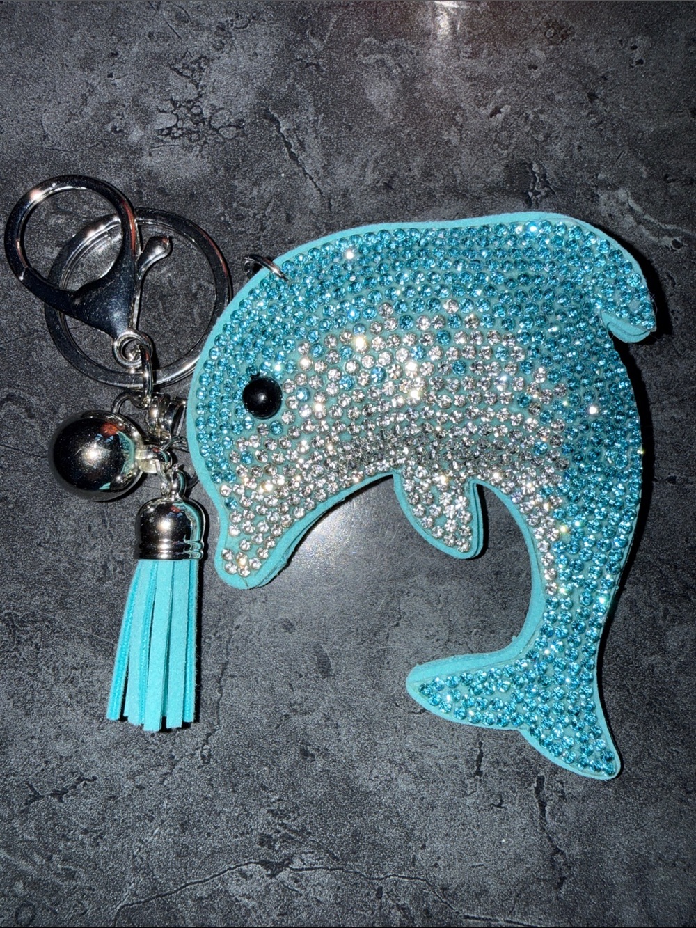 Crystal Dolphin Key & Card Holder Charm - Aqua